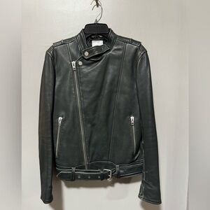 J.Lindeberg Distressed Winter Green Leather Moto Jacket Men’s M